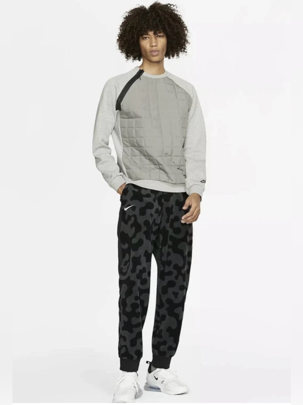 Nike Tech Pack Quilted Crewneck Sweatshirt Gray Medium M